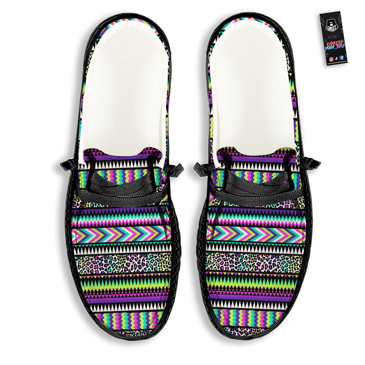 Navajo Tribal Colorful Leopard Print Black Loafers-grizzshop