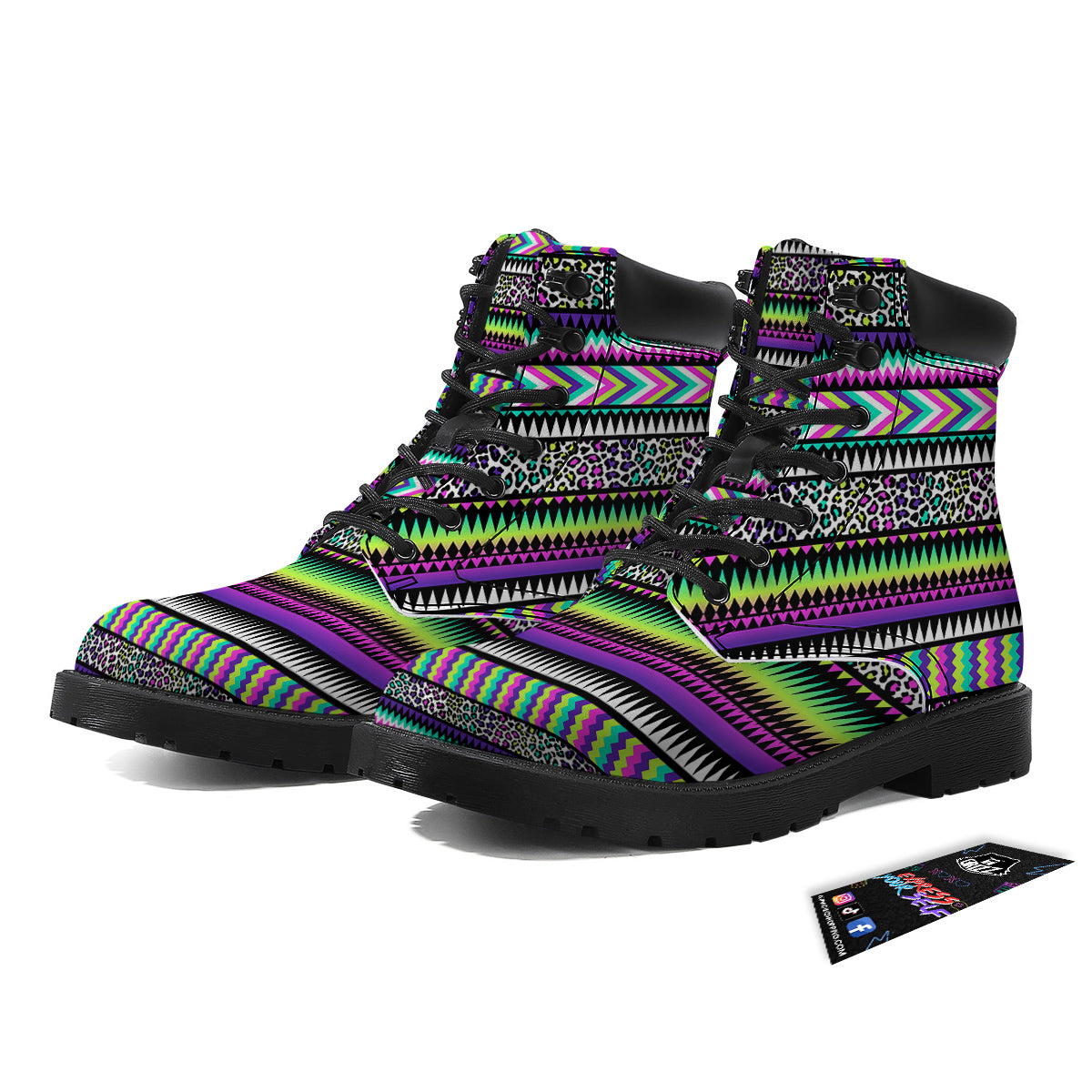 Navajo Tribal Colorful Leopard Print Boots-grizzshop