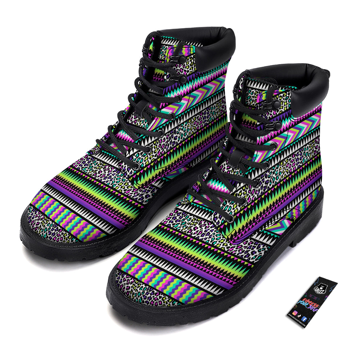 Navajo Tribal Colorful Leopard Print Boots-grizzshop