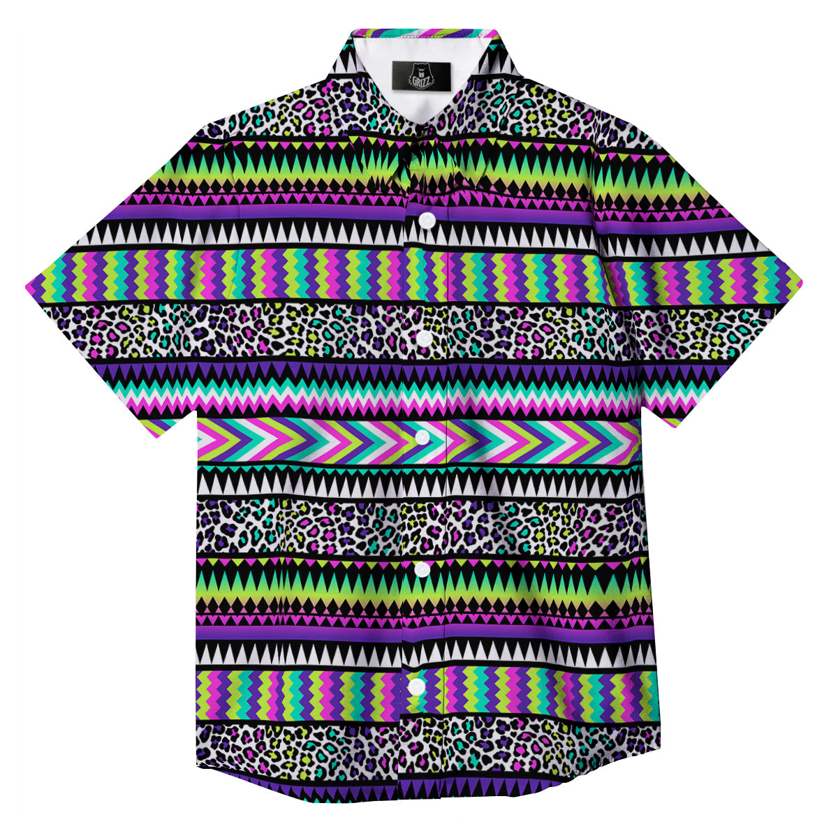 Navajo Tribal Colorful Leopard Print Button Up Shirt-grizzshop