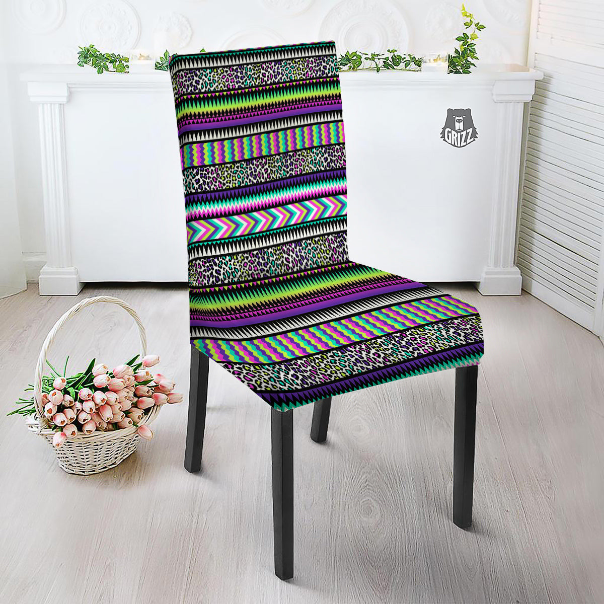 Navajo Tribal Colorful Leopard Print Dining Chair Slipcover-grizzshop