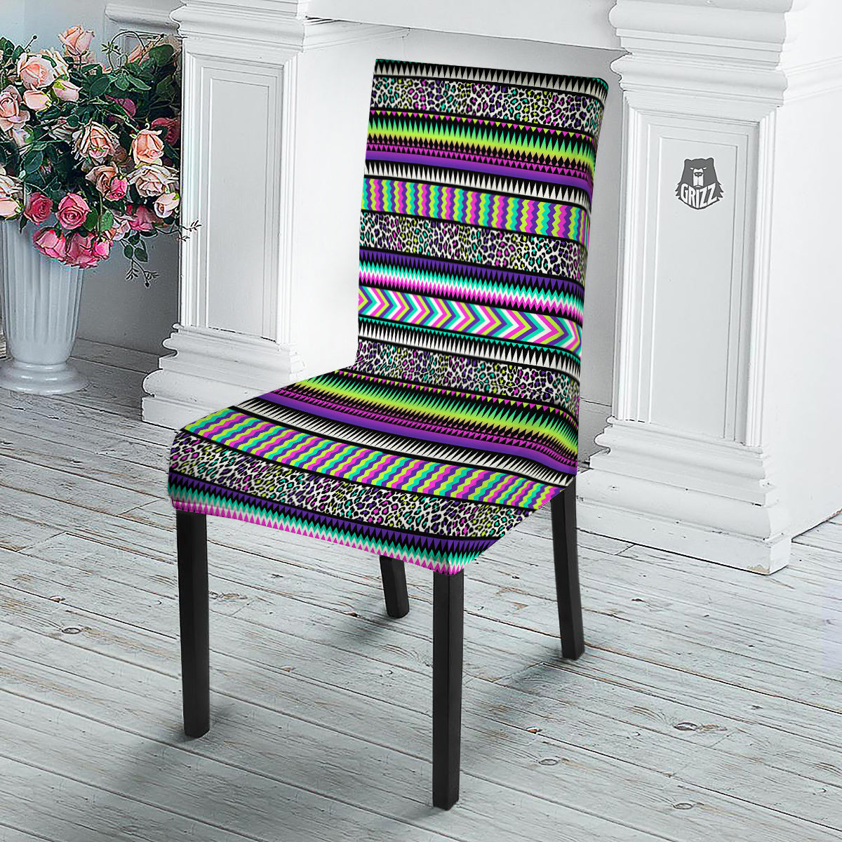 Navajo Tribal Colorful Leopard Print Dining Chair Slipcover-grizzshop