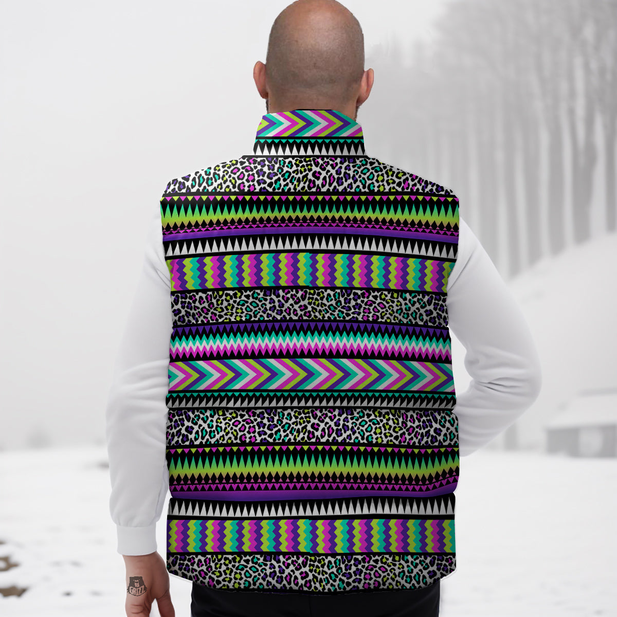 Navajo Tribal Colorful Leopard Print Down Vest