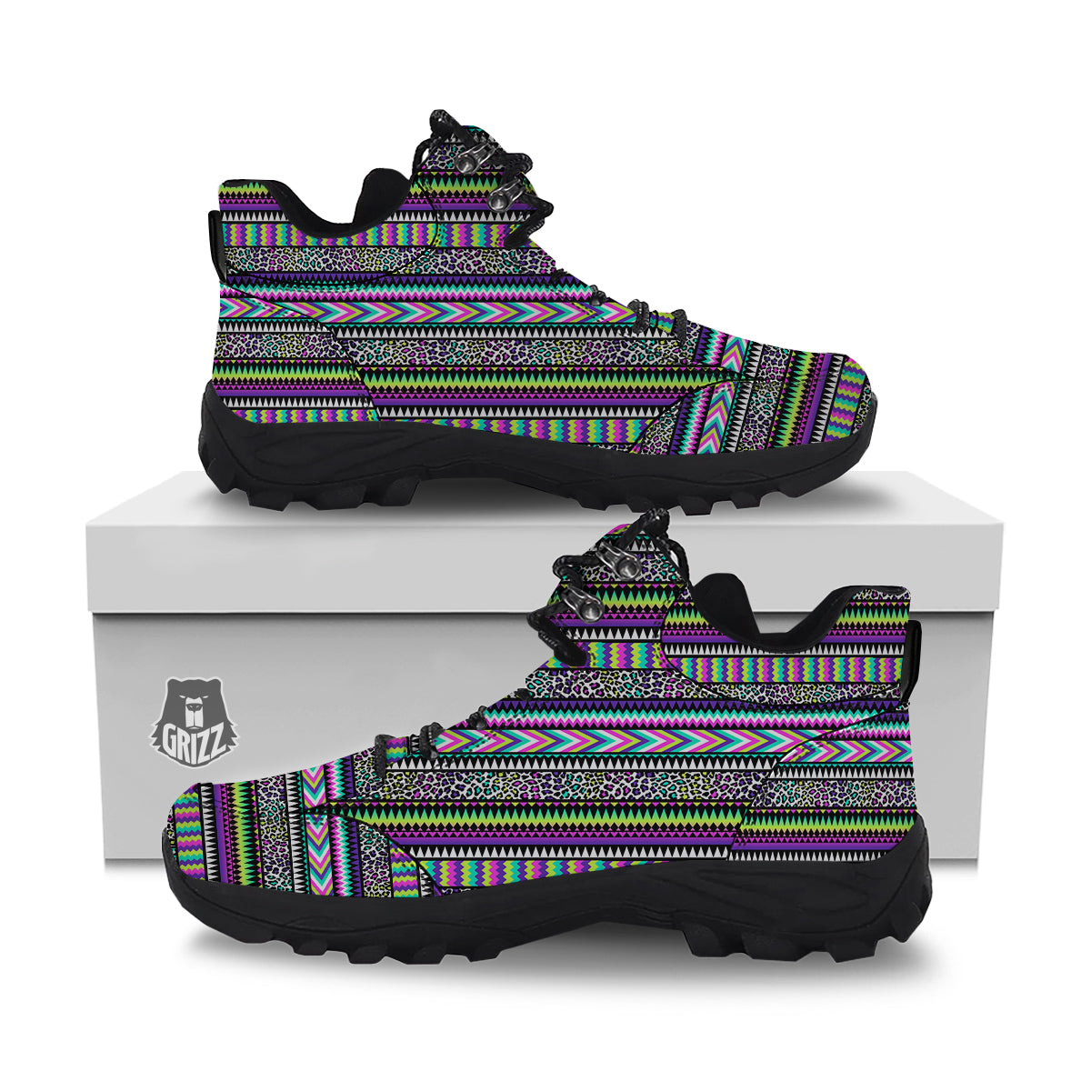 Navajo Tribal Colorful Leopard Print Hiking Shoes-grizzshop