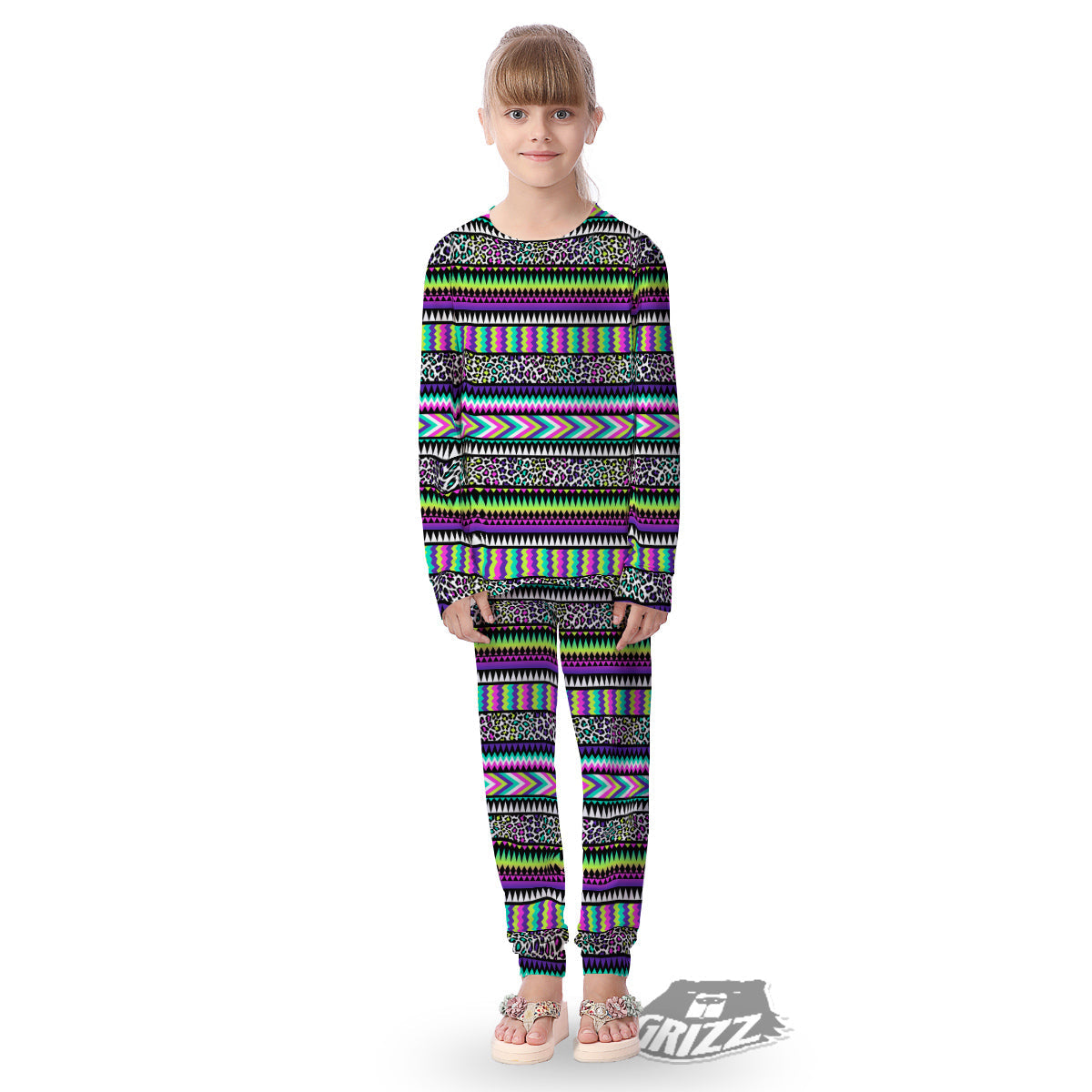 Navajo Tribal Colorful Leopard Print Kid's Pajamas-grizzshop