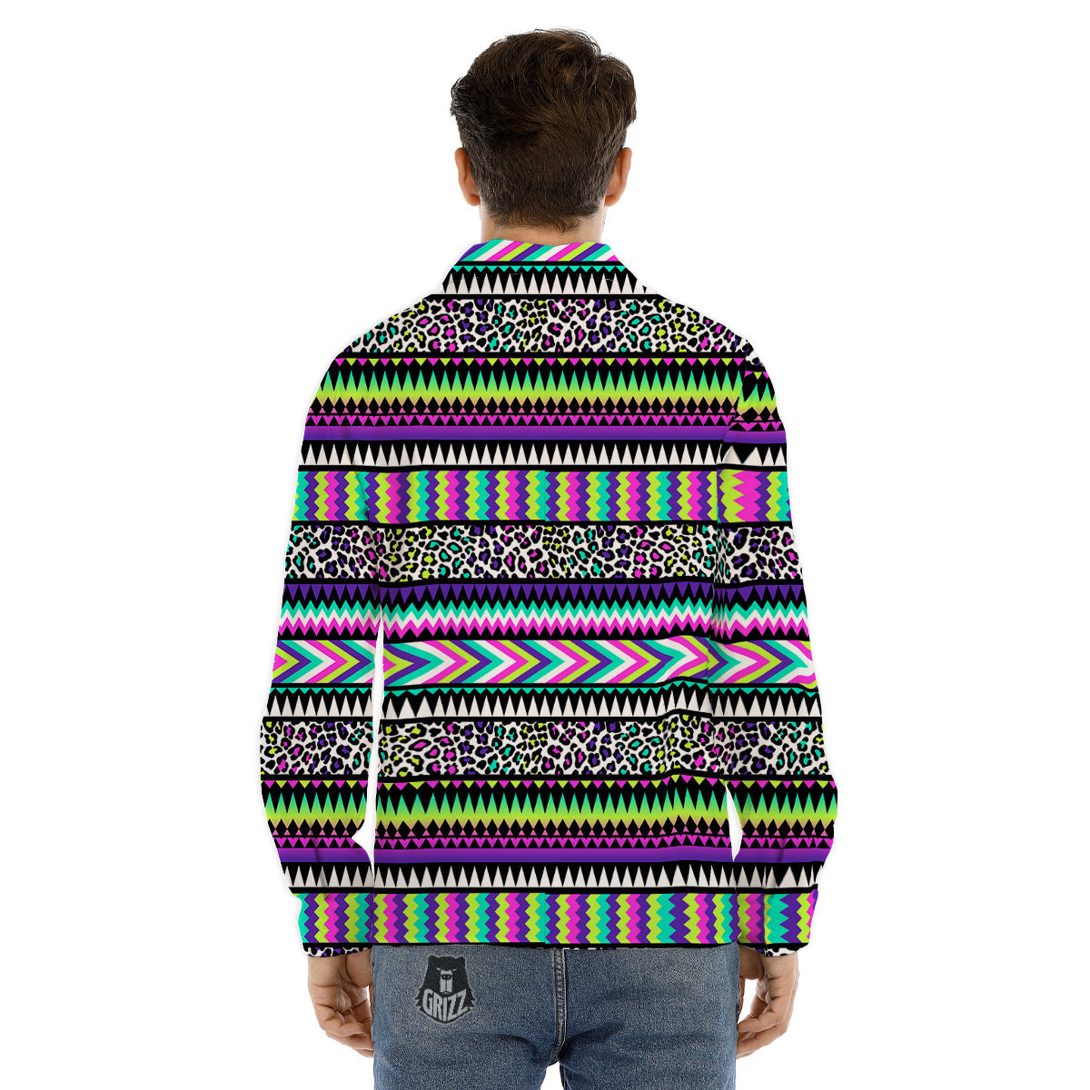 Navajo Tribal Colorful Leopard Print Men's Dress Shirts-grizzshop