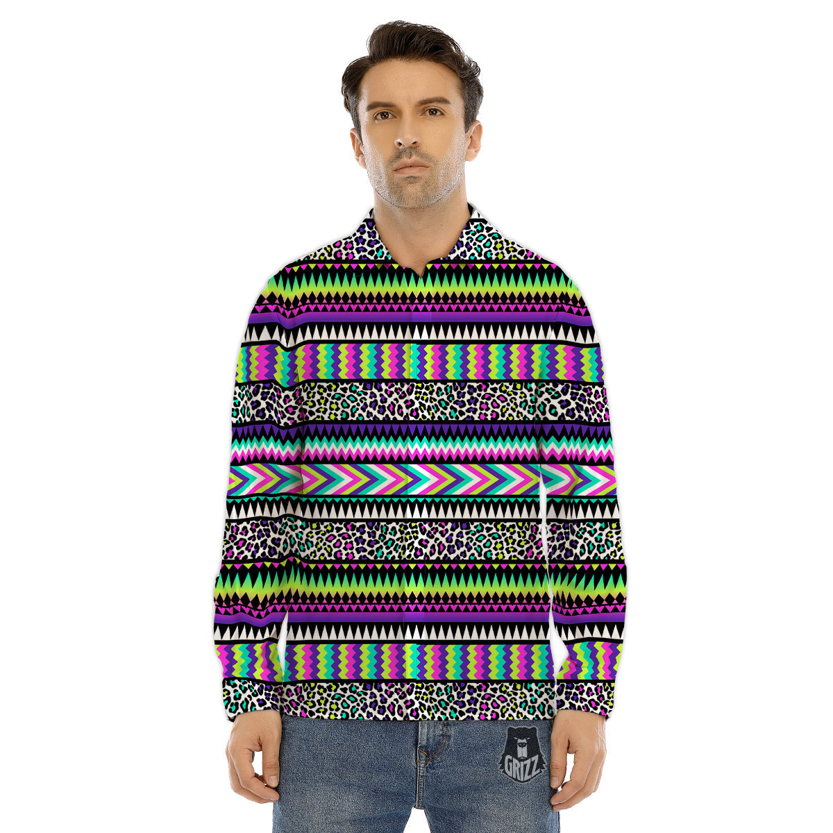 Navajo Tribal Colorful Leopard Print Men's Dress Shirts-grizzshop
