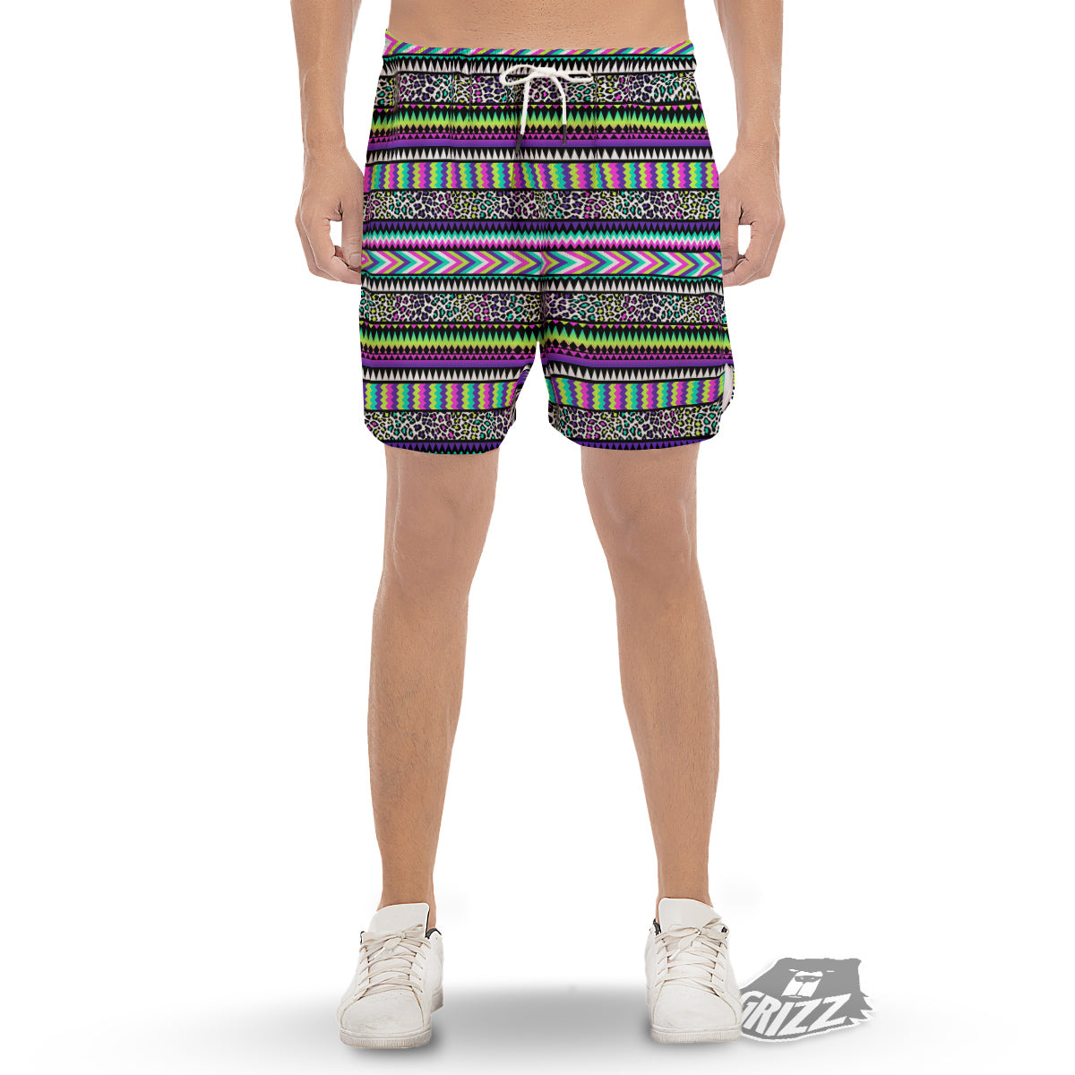 Navajo Tribal Colorful Leopard Print Men's Gym Shorts-grizzshop