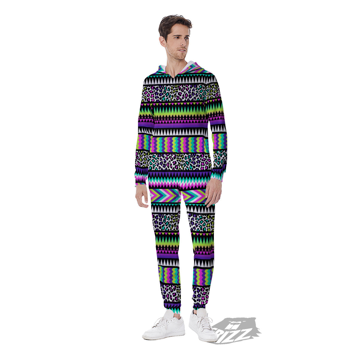 Navajo Tribal Colorful Leopard Print Men's Jumpsuit-grizzshop