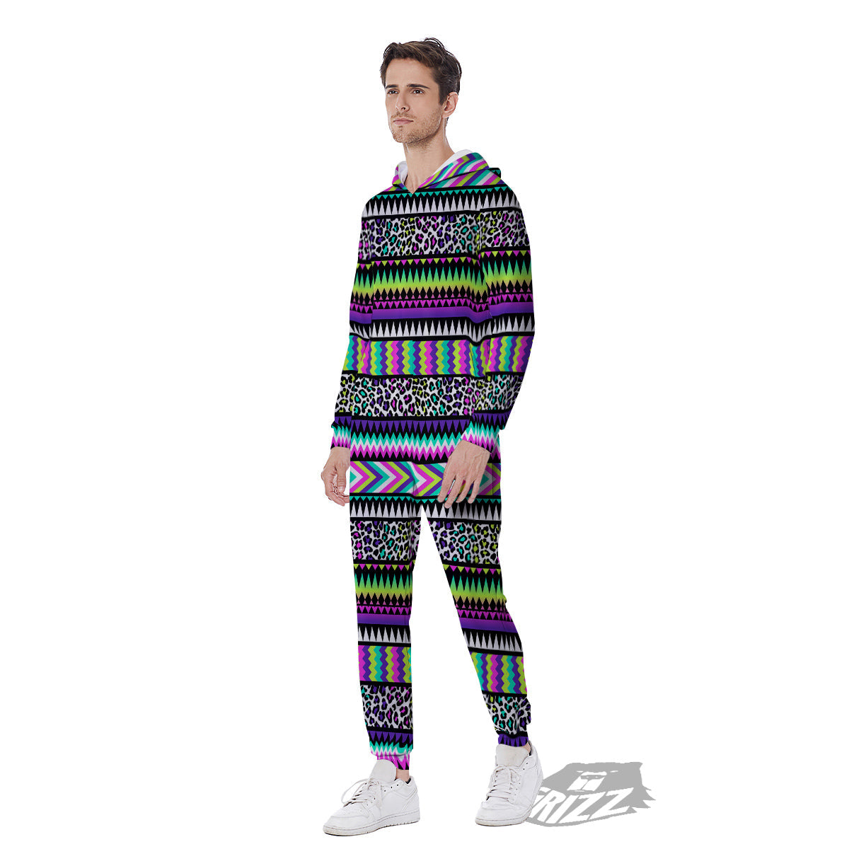 Navajo Tribal Colorful Leopard Print Men's Jumpsuit-grizzshop