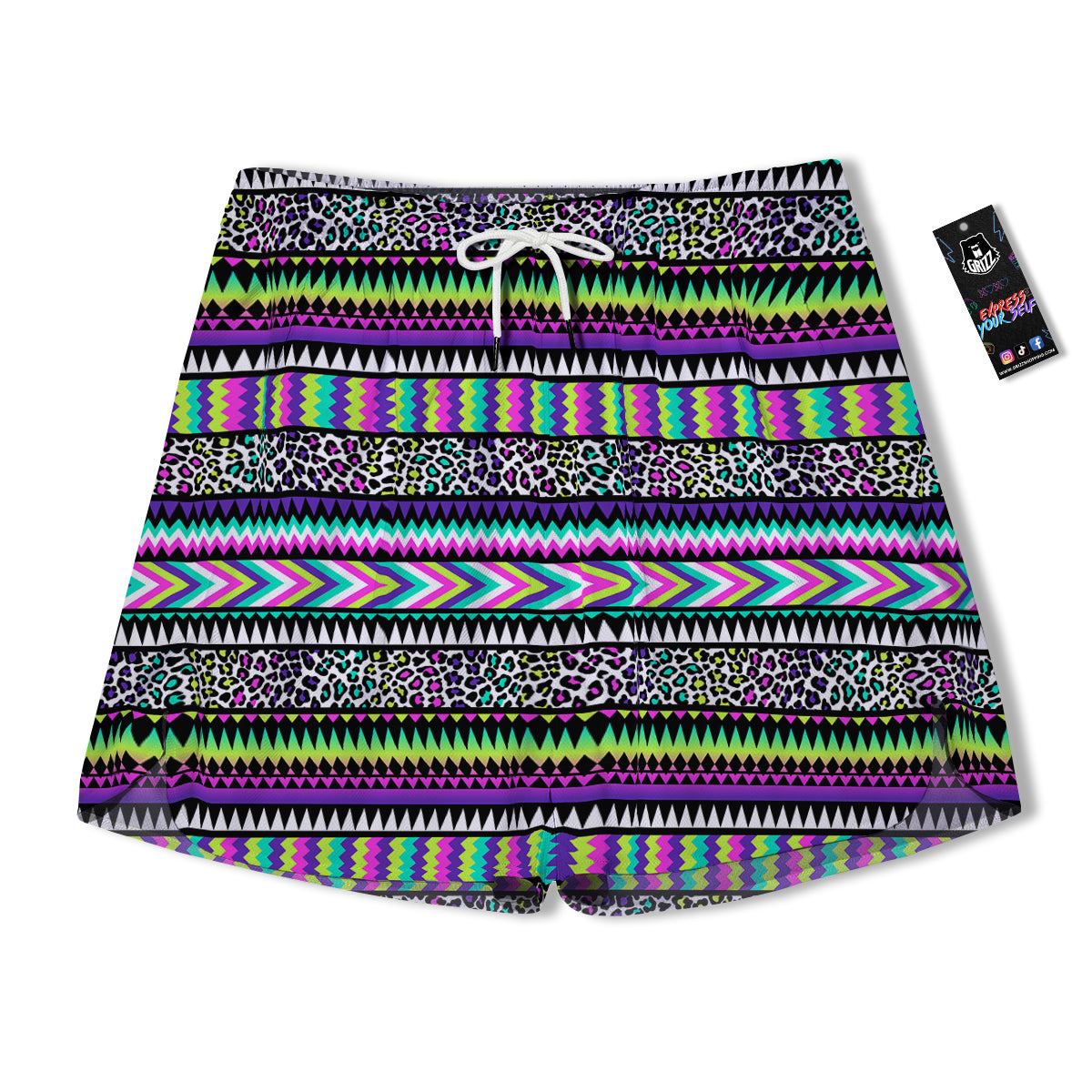 Navajo Tribal Colorful Leopard Print Men's Running Shorts-grizzshop