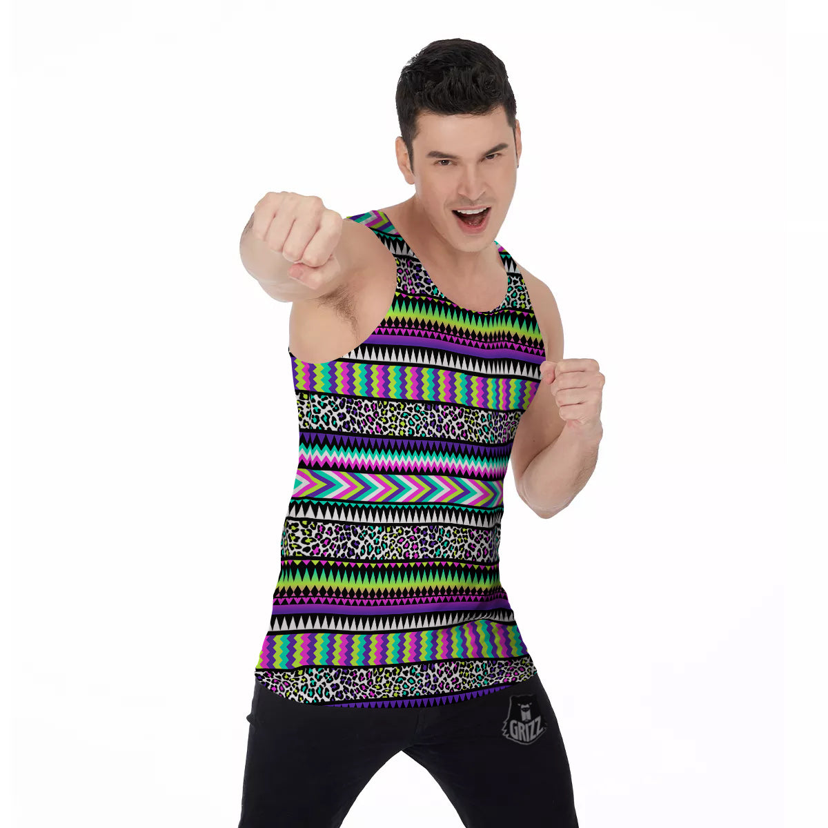 Navajo Tribal Colorful Leopard Print Men's Tank Top-grizzshop