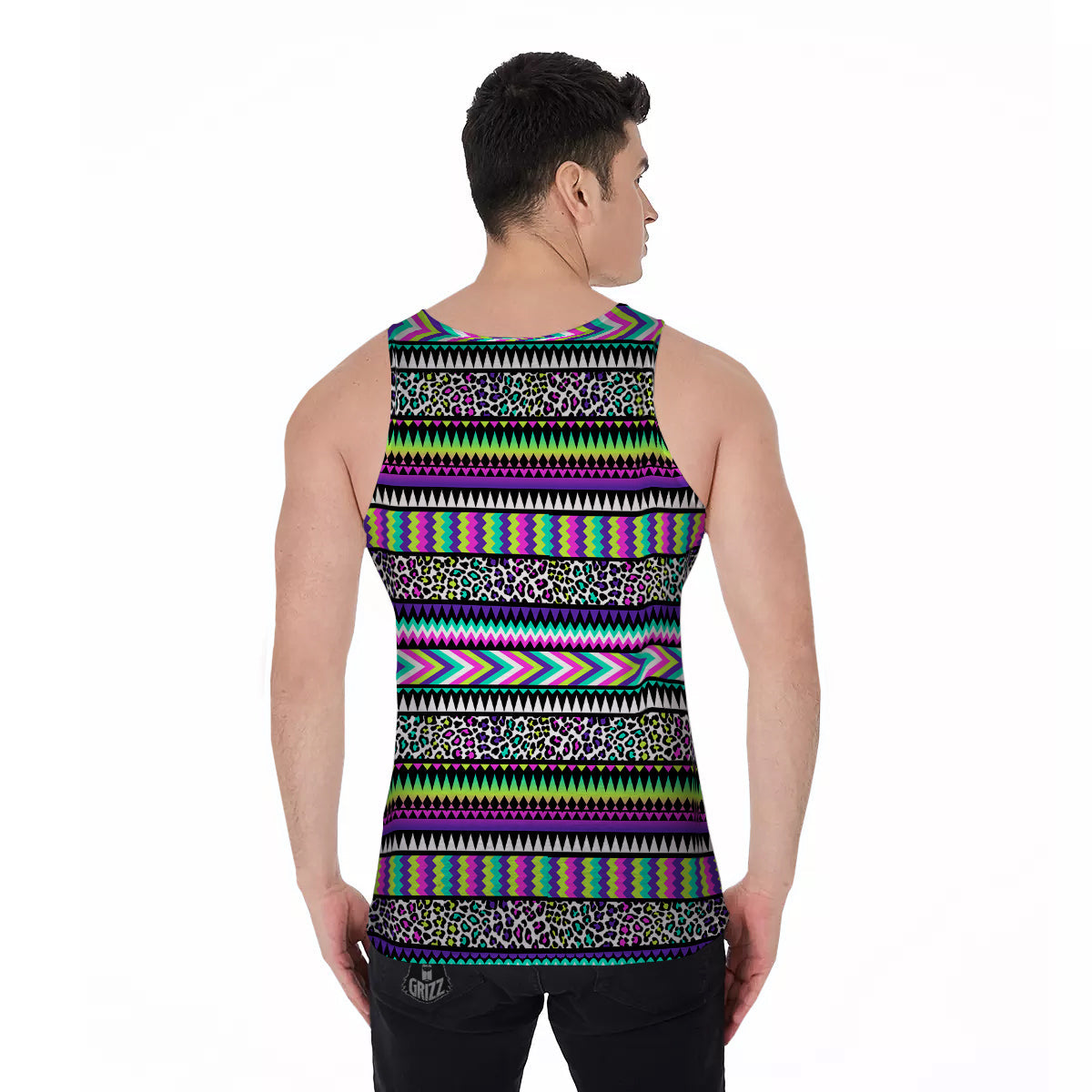 Navajo Tribal Colorful Leopard Print Men's Tank Top-grizzshop