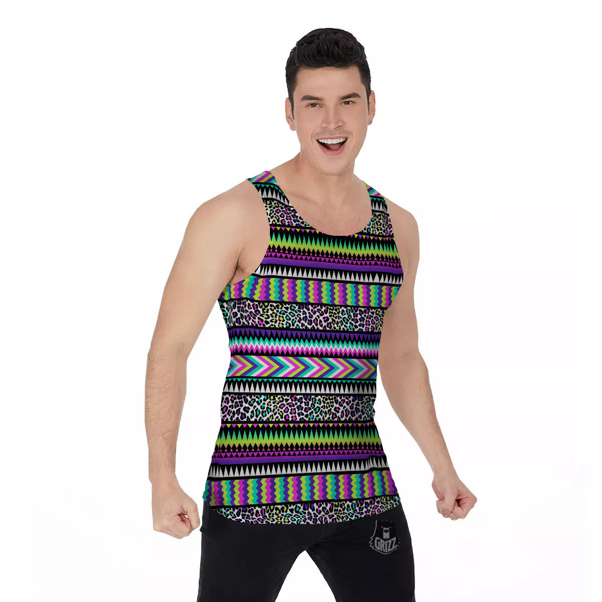 Navajo Tribal Colorful Leopard Print Men's Tank Top-grizzshop