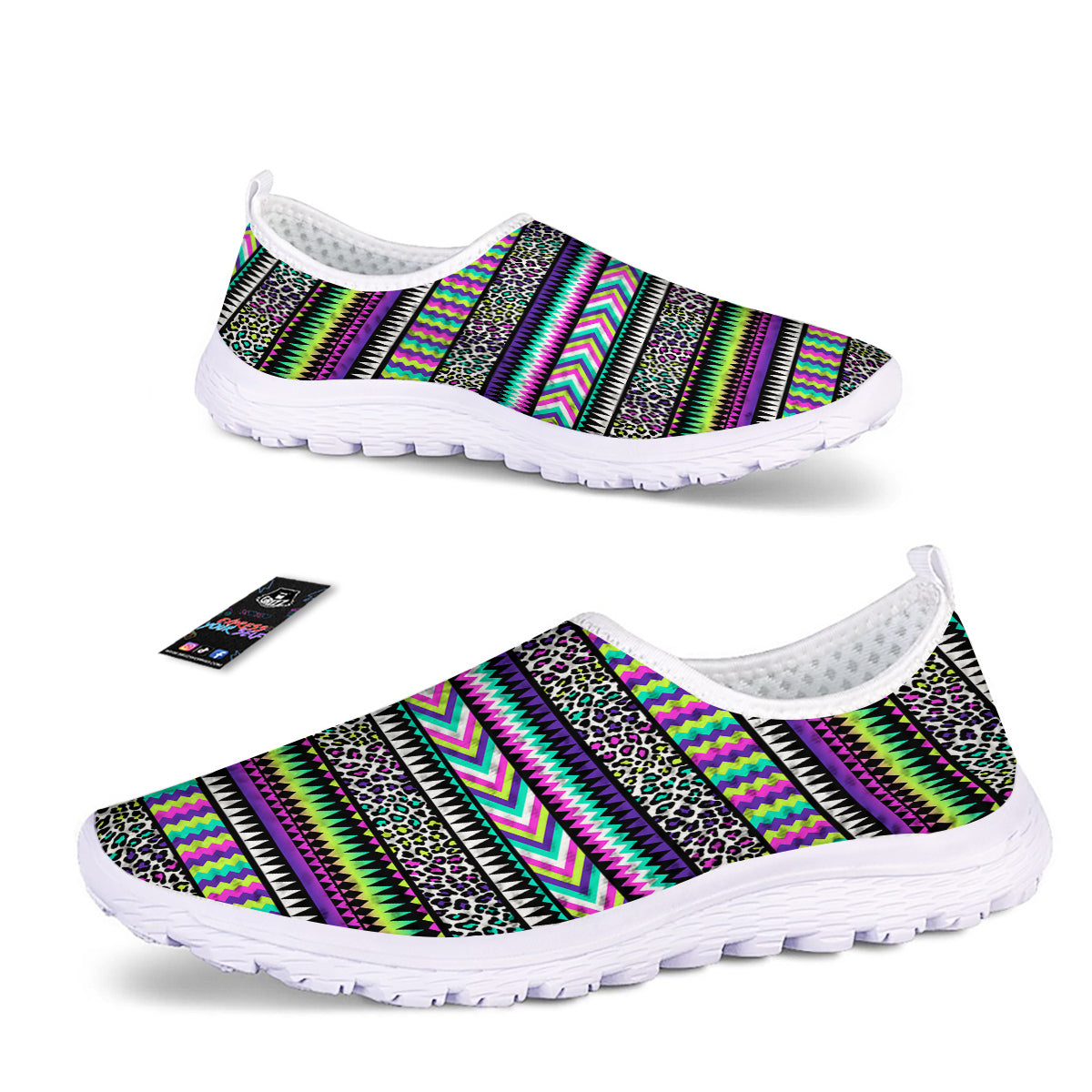 Navajo Tribal Colorful Leopard Print Nurse Shoes-grizzshop