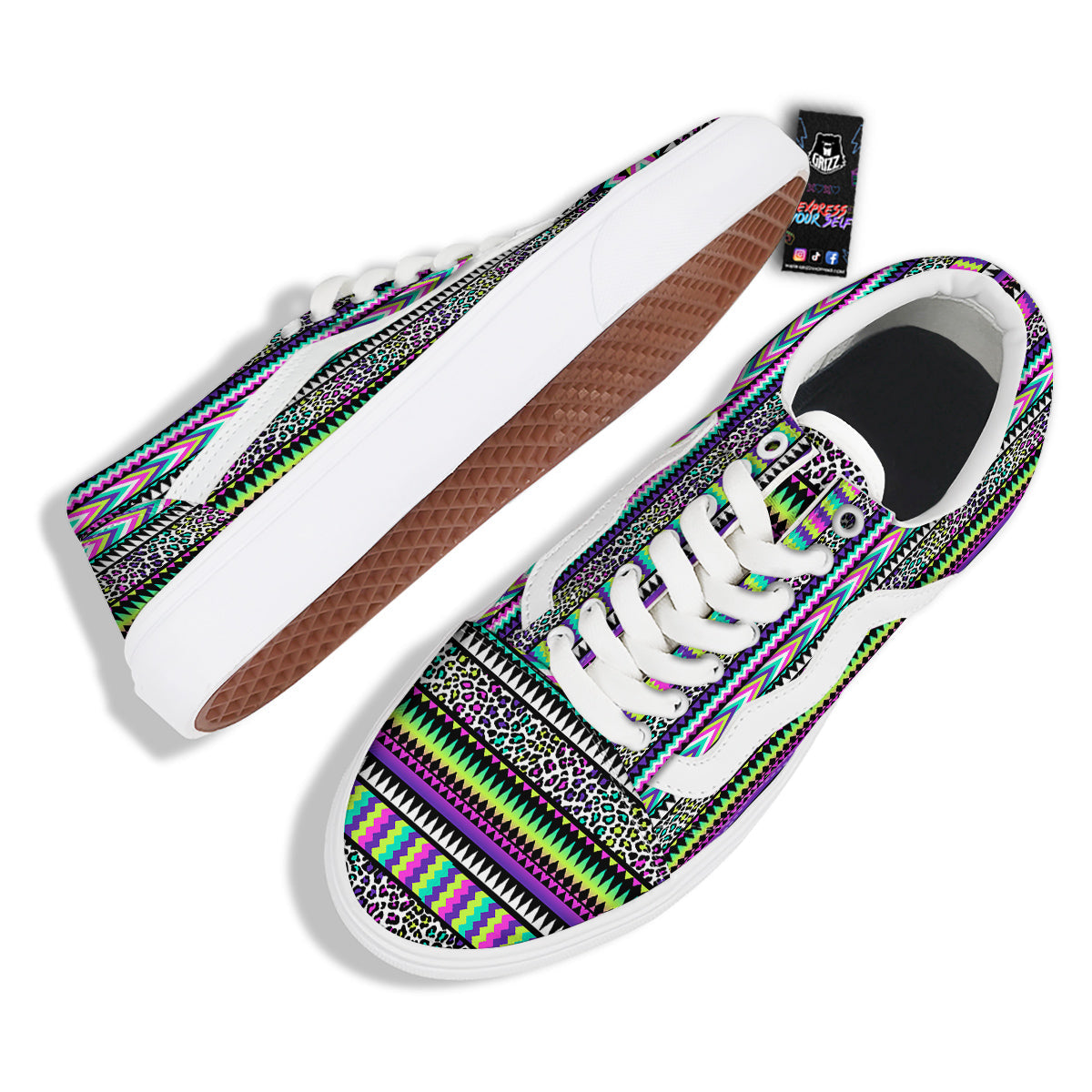 Navajo Tribal Colorful Leopard Print Skate Shoes-grizzshop