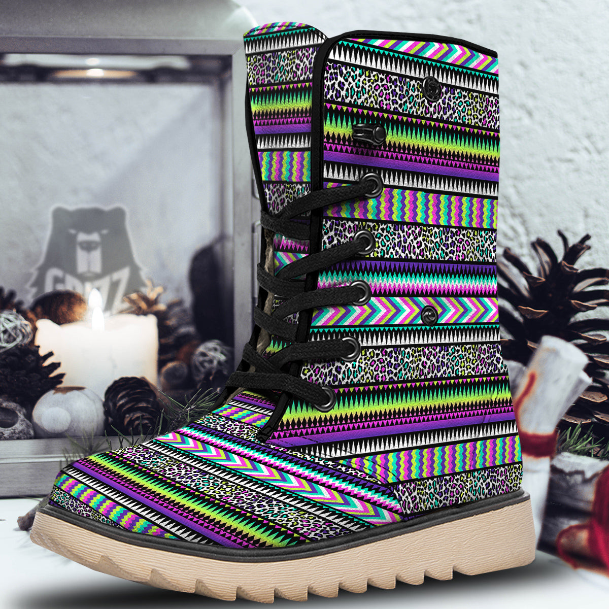 Navajo Tribal Colorful Leopard Print Snow Boots-grizzshop