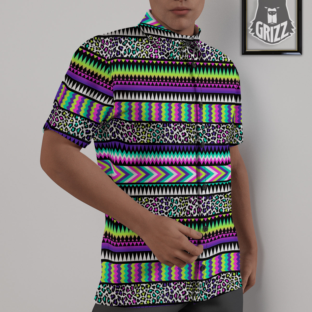 Navajo Tribal Colorful Leopard Print Untucked Shirts-grizzshop
