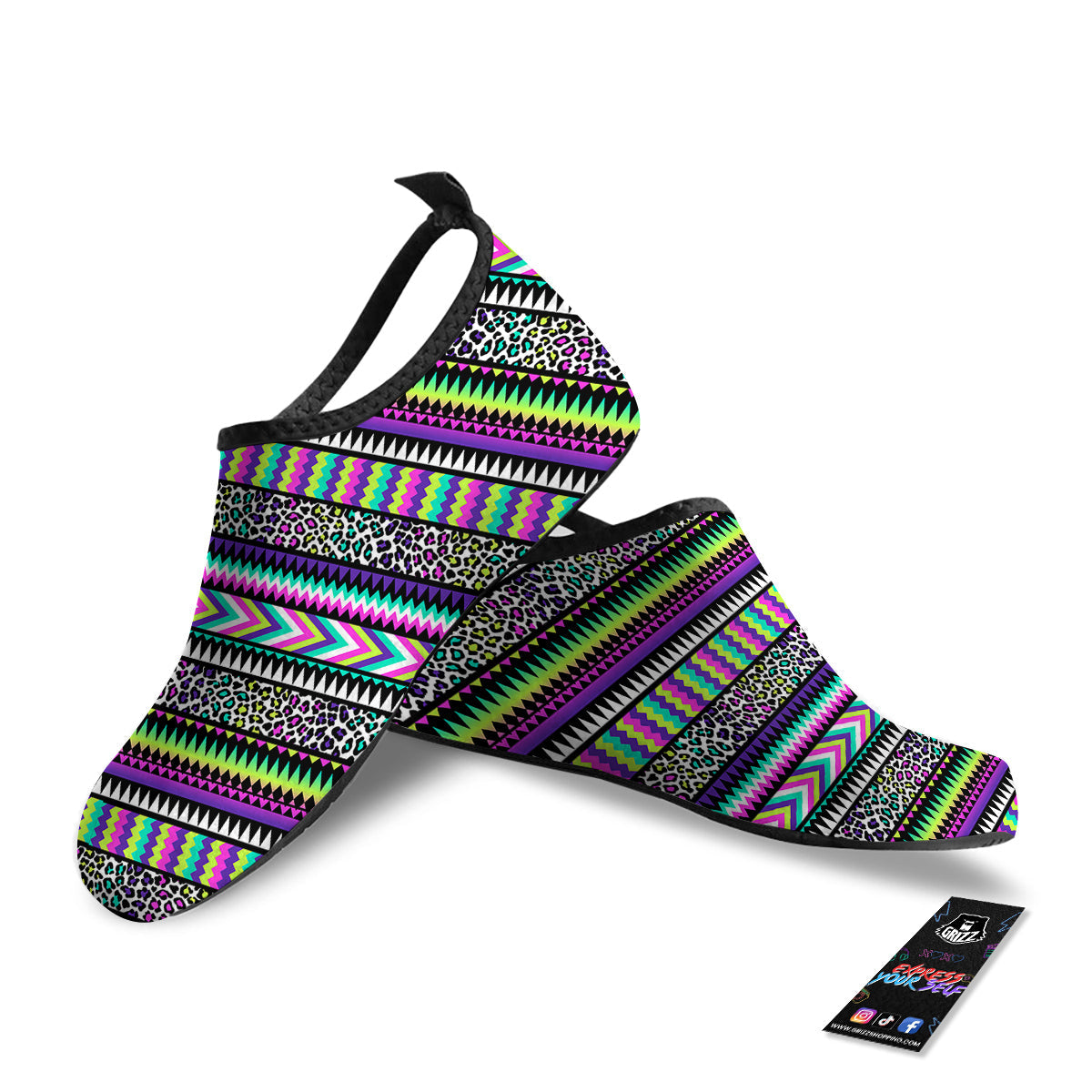 Navajo Tribal Colorful Leopard Print Water Shoes-grizzshop