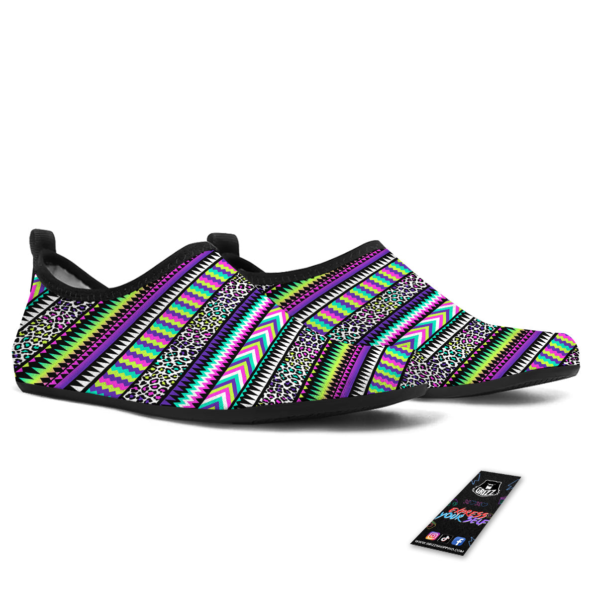 Navajo Tribal Colorful Leopard Print Water Shoes-grizzshop
