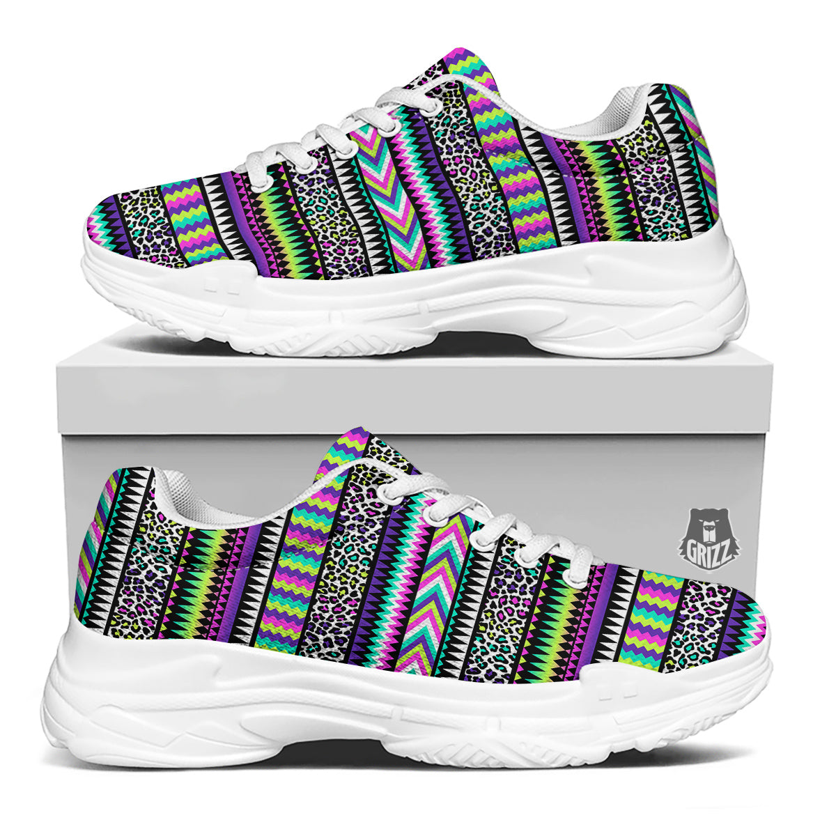 Navajo Tribal Colorful Leopard Print White Chunky Shoes-grizzshop