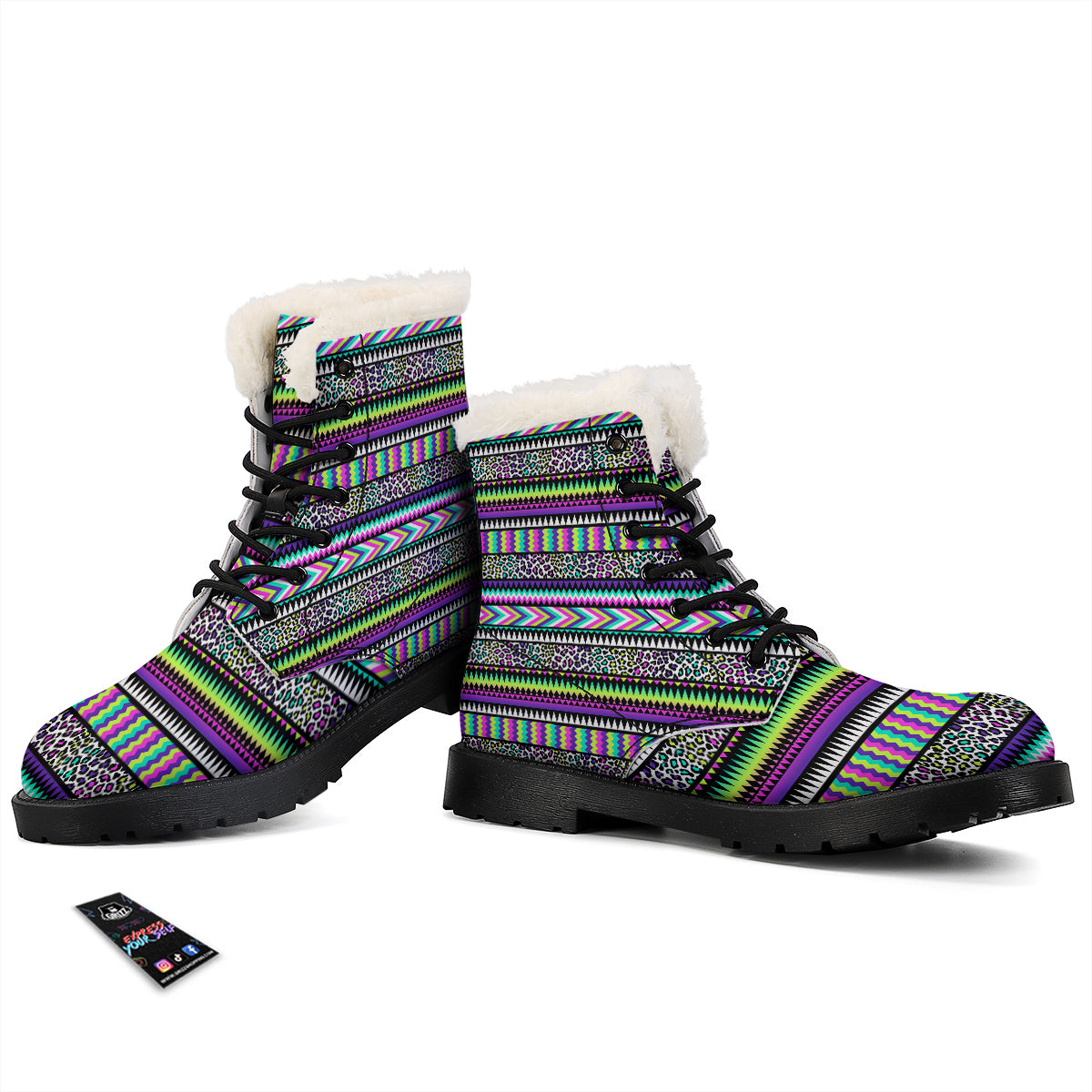Navajo Tribal Colorful Leopard Print Winter Boots-grizzshop