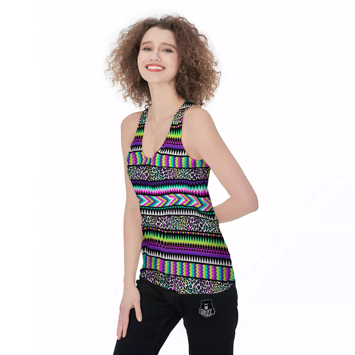 Navajo Tribal Colorful Leopard Print Women's Racerback Tank Top-grizzshop