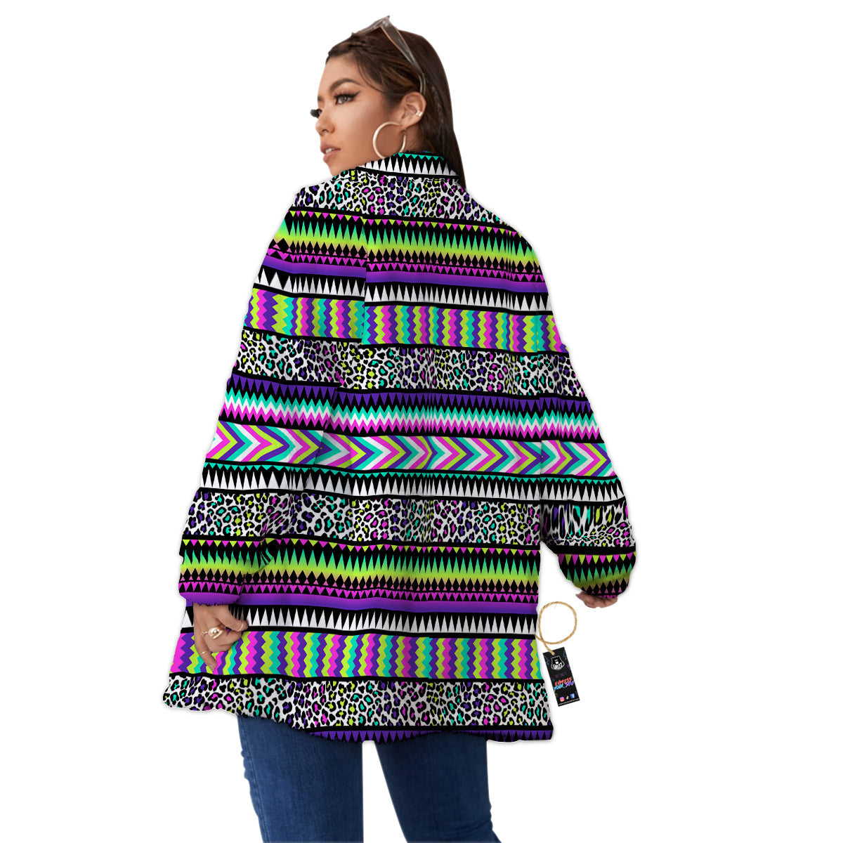 Navajo Tribal Colorful Leopard Print Women's Sherpa Jacket-grizzshop