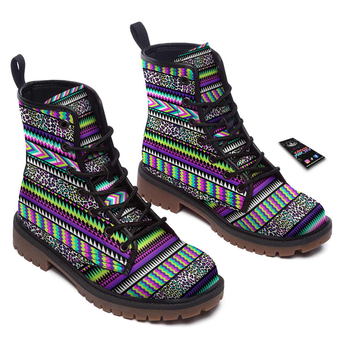 Navajo Tribal Colorful Leopard Print Work Boots-grizzshop