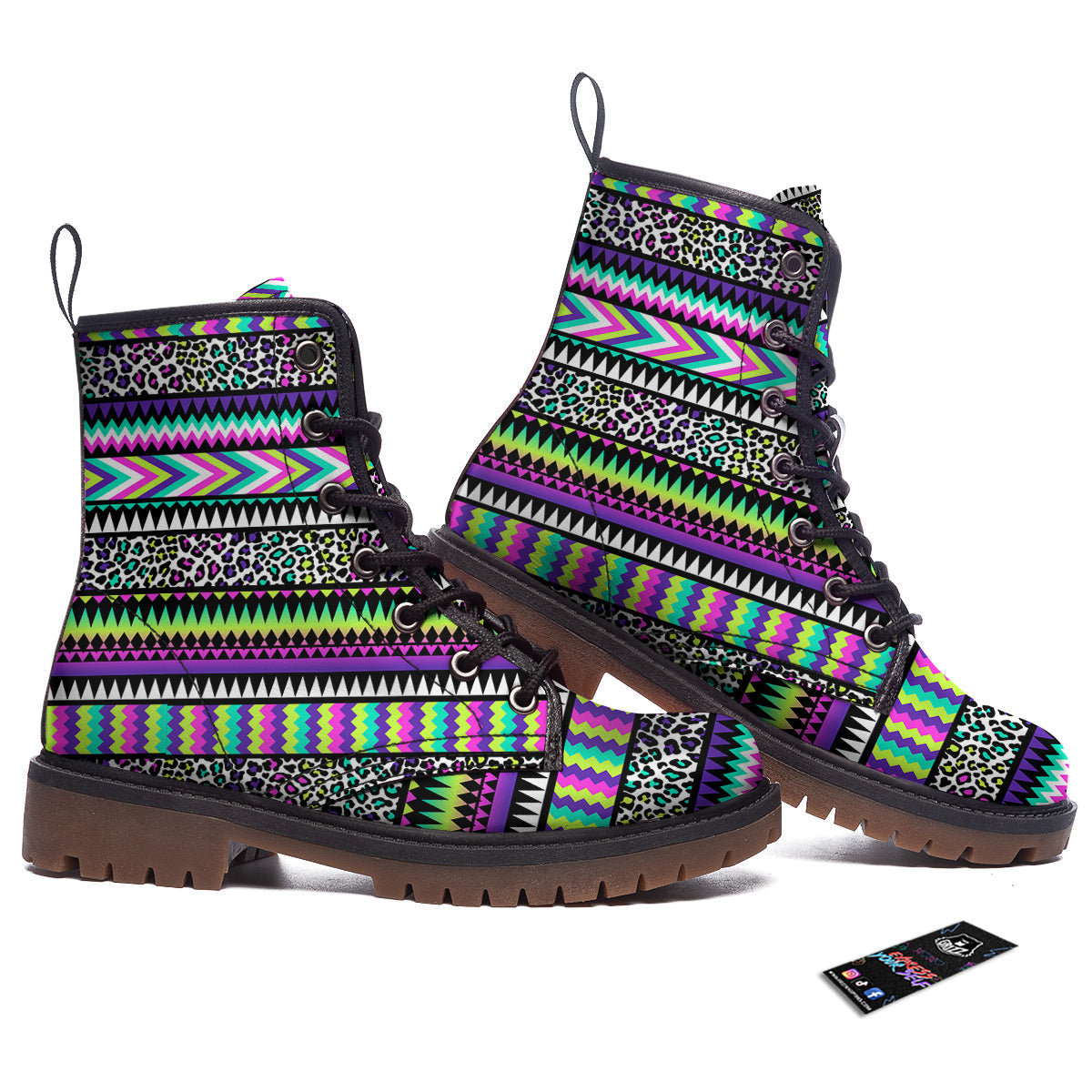 Navajo Tribal Colorful Leopard Print Work Boots-grizzshop