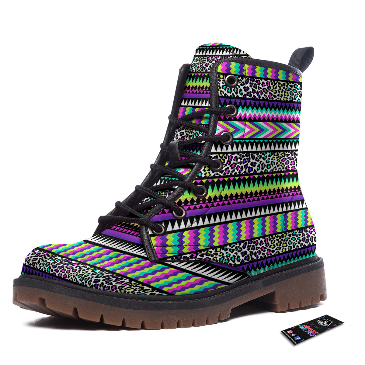 Navajo Tribal Colorful Leopard Print Work Boots-grizzshop