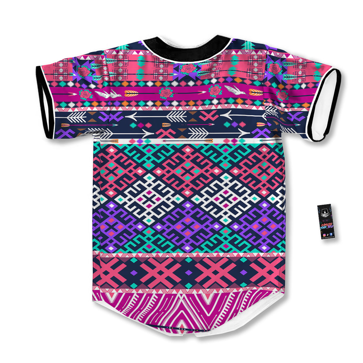 Navajo Tribal Colorful Native Print Baseball Jersey-grizzshop
