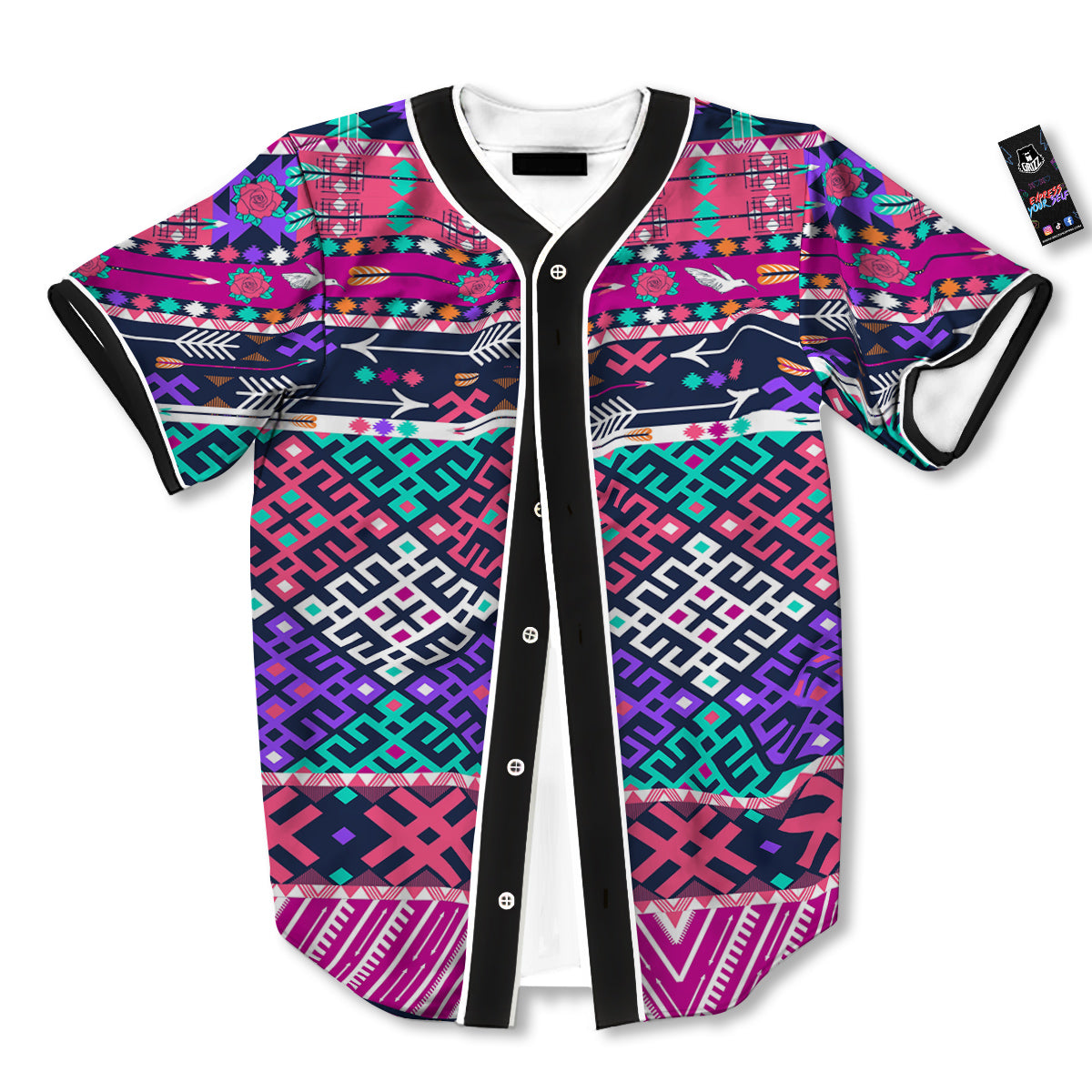 Navajo Tribal Colorful Native Print Baseball Jersey-grizzshop