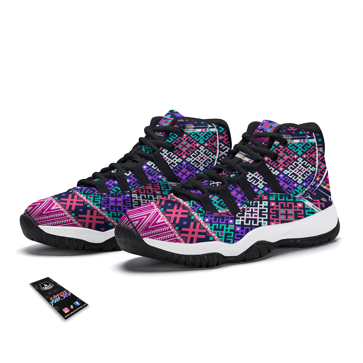 Navajo Tribal Colorful Native Print Black Bball Shoes-grizzshop