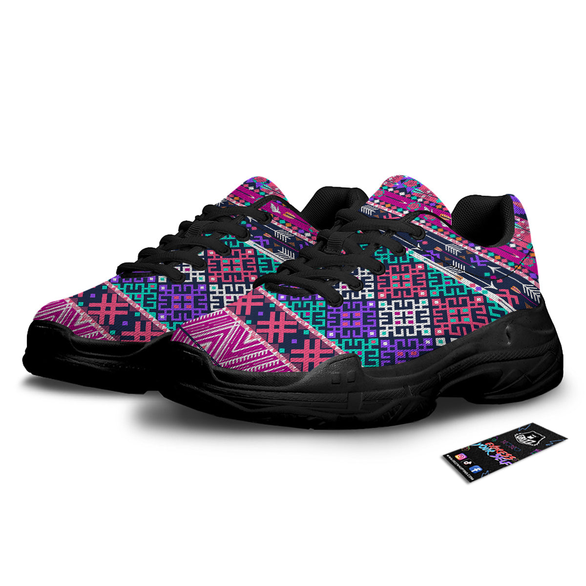 Navajo Tribal Colorful Native Print Black Chunky Shoes-grizzshop
