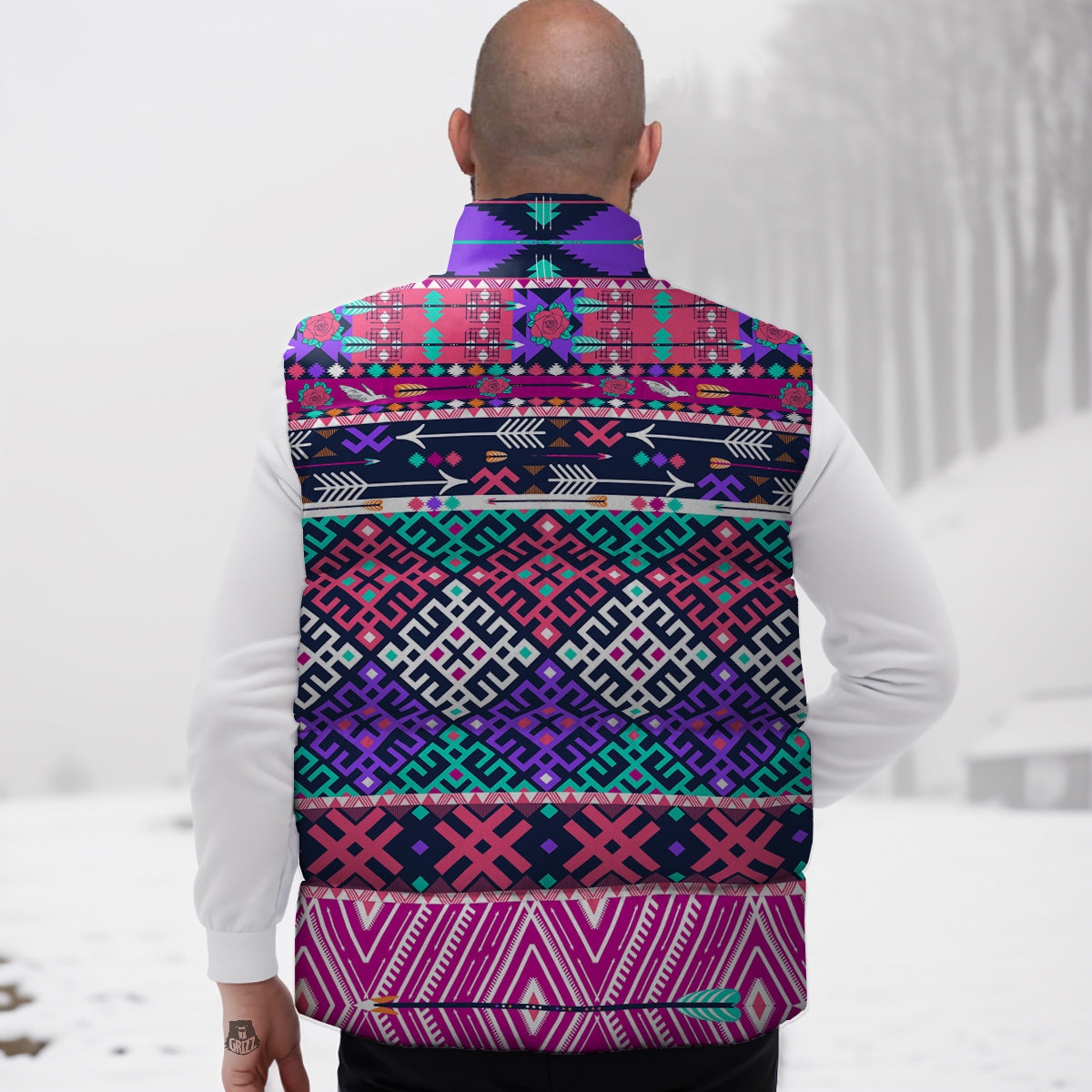 Navajo Tribal Colorful Native Print Down Vest