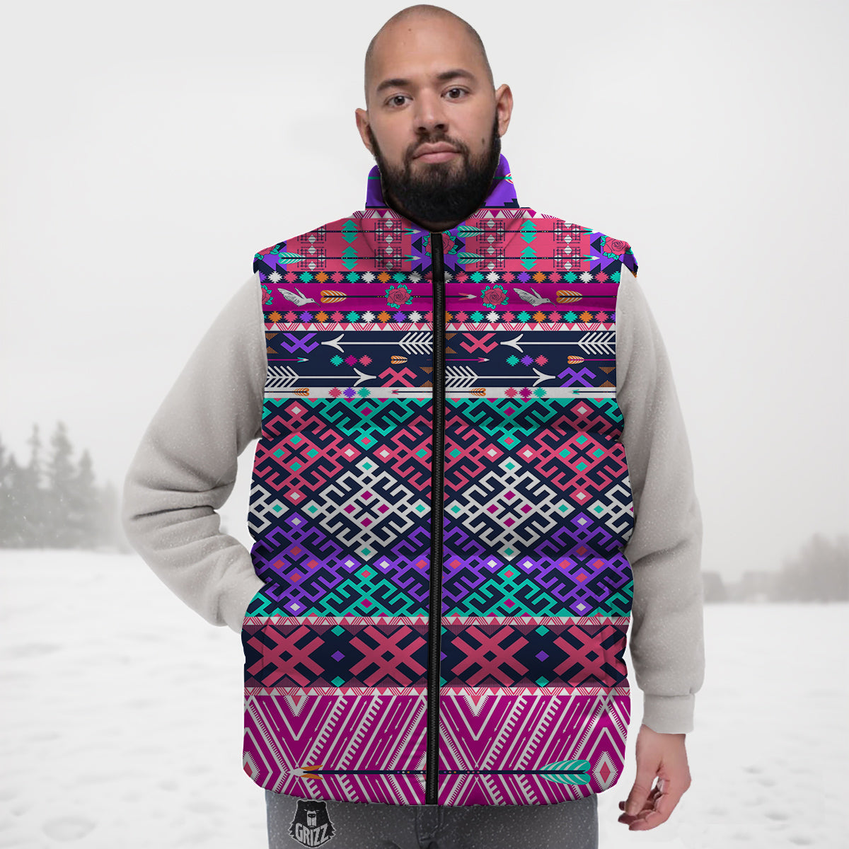 Navajo Tribal Colorful Native Print Down Vest