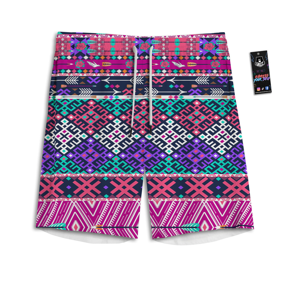 Navajo Tribal Colorful Native Print Men's Athletic Shorts