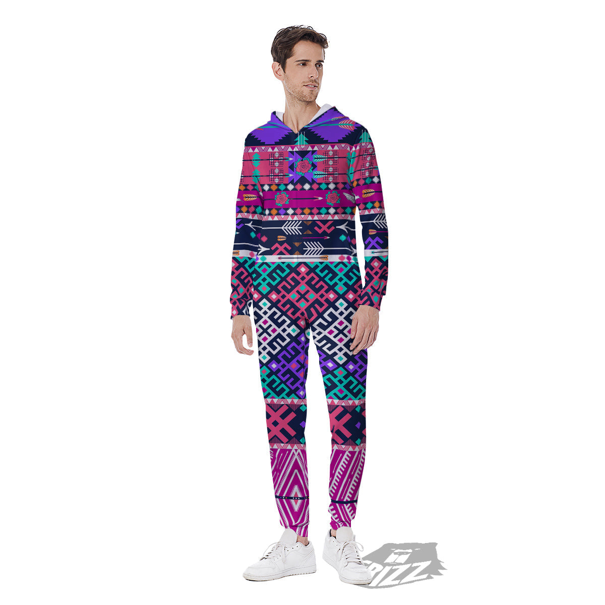 Navajo Tribal Colorful Native Print Men's Jumpsuit-grizzshop