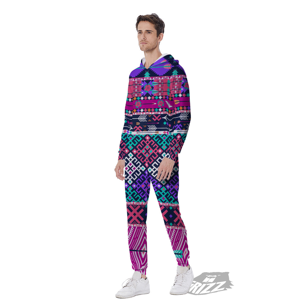 Navajo Tribal Colorful Native Print Men's Jumpsuit-grizzshop