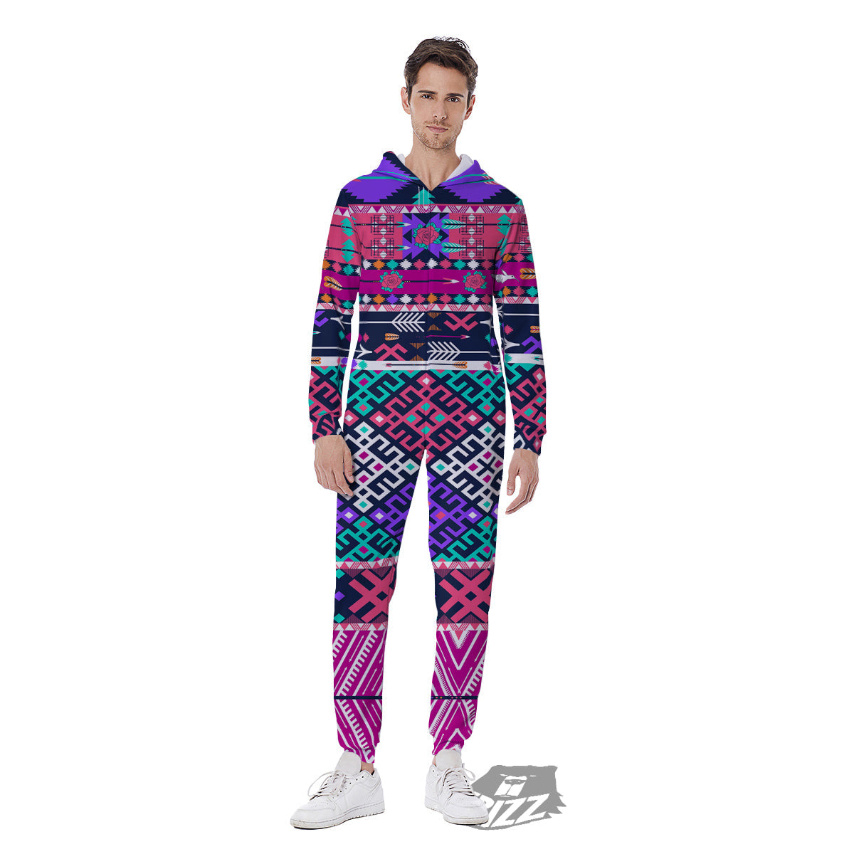 Navajo Tribal Colorful Native Print Men's Jumpsuit-grizzshop