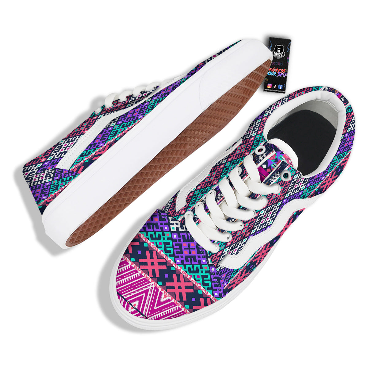 Navajo Tribal Colorful Native Print Skate Shoes-grizzshop