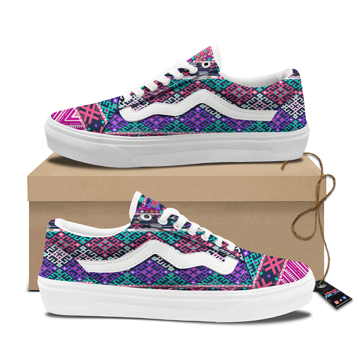 Navajo Tribal Colorful Native Print Skate Shoes-grizzshop