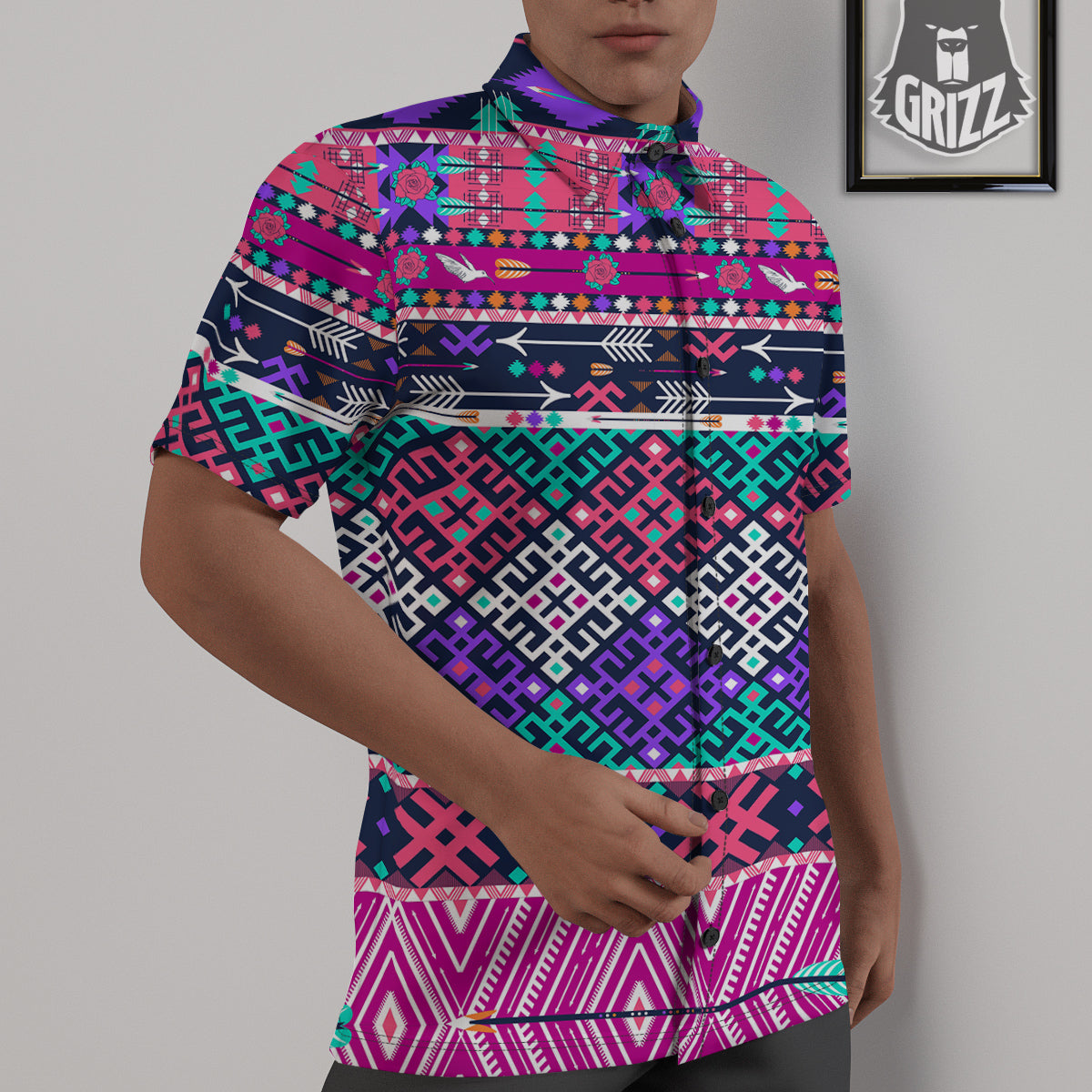 Navajo Tribal Colorful Native Print Untucked Shirts-grizzshop