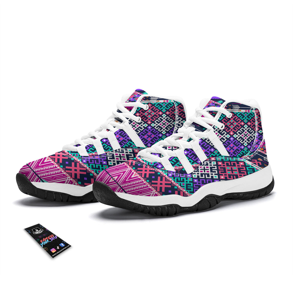 Navajo Tribal Colorful Native Print White Bball Shoes-grizzshop