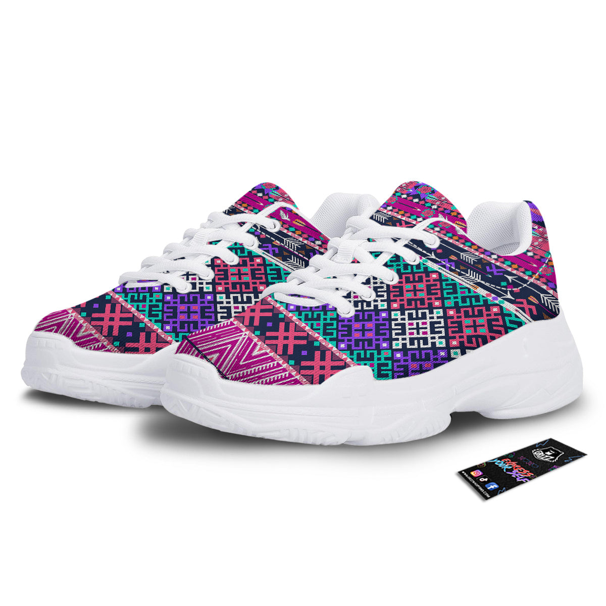 Navajo Tribal Colorful Native Print White Chunky Shoes-grizzshop