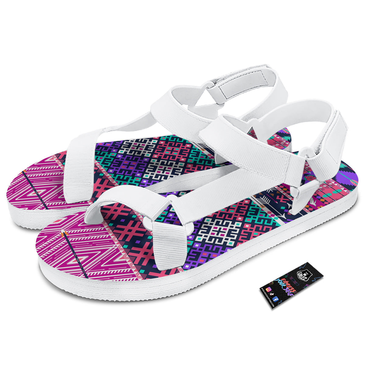 Navajo Tribal Colorful Native Print White Open Toe Sandals-grizzshop