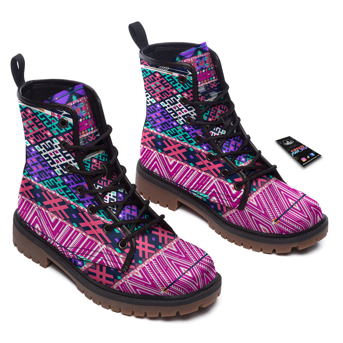 Navajo Tribal Colorful Native Print Work Boots-grizzshop