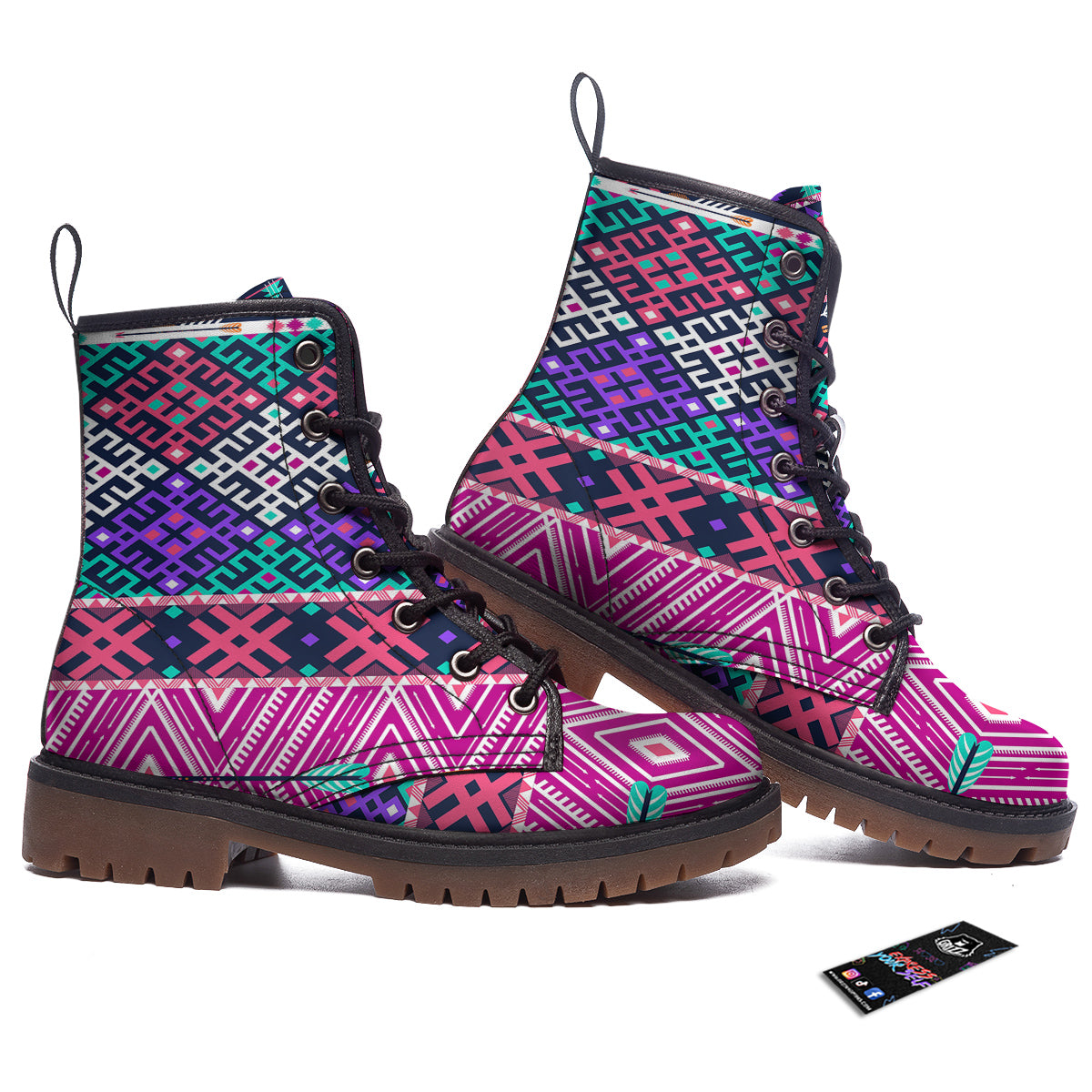 Navajo Tribal Colorful Native Print Work Boots-grizzshop