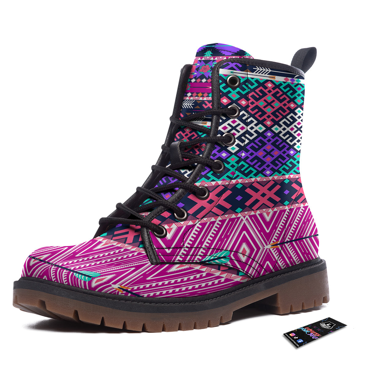 Navajo Tribal Colorful Native Print Work Boots-grizzshop